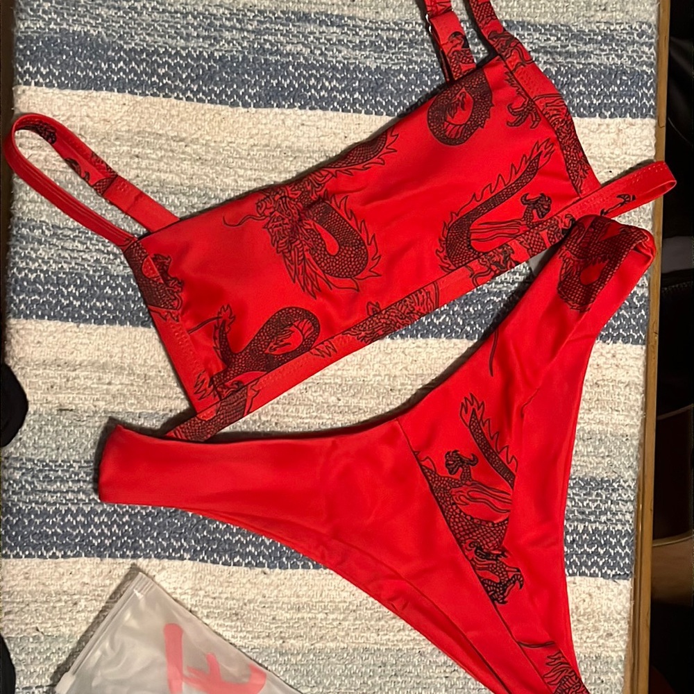 Dragon print red bikini